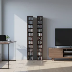 Vista general: juego de 2 estanterías estrechas para CD/DVD