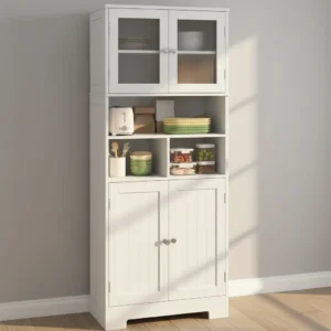 Alacena HOMCOM blanca con puertas de vidrio