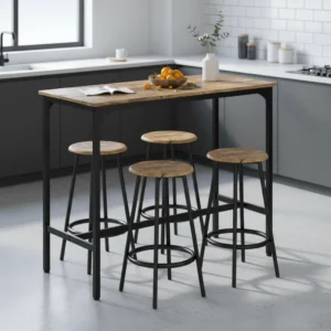 Conjunto mesa alta con 4 taburetes