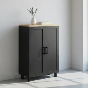 Aparador estrecho de 2 puertas en negro