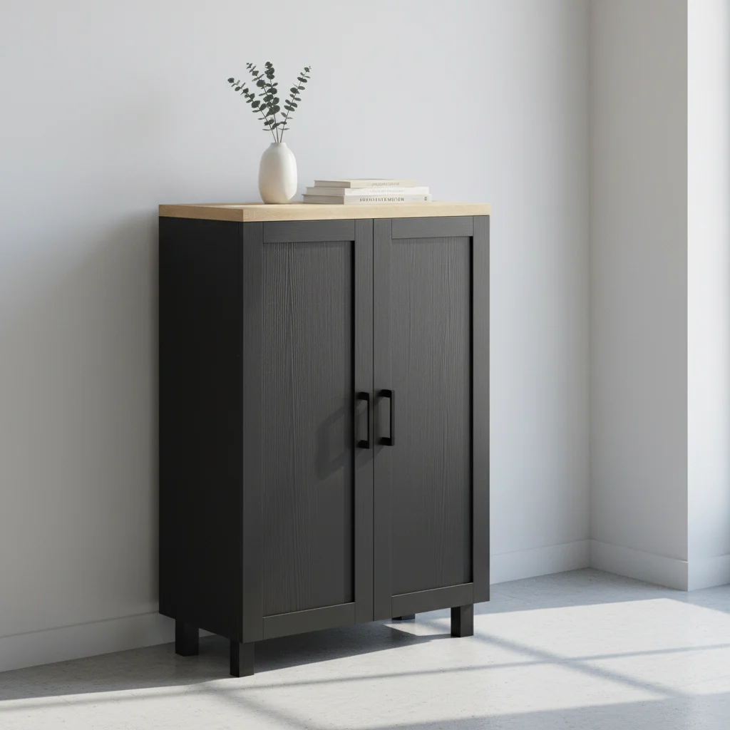 Aparador estrecho de 2 puertas en negro