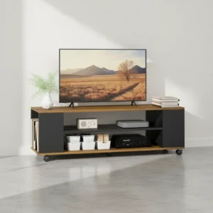 Mueble de TV HOMCOM con ruedas en nogal y negro