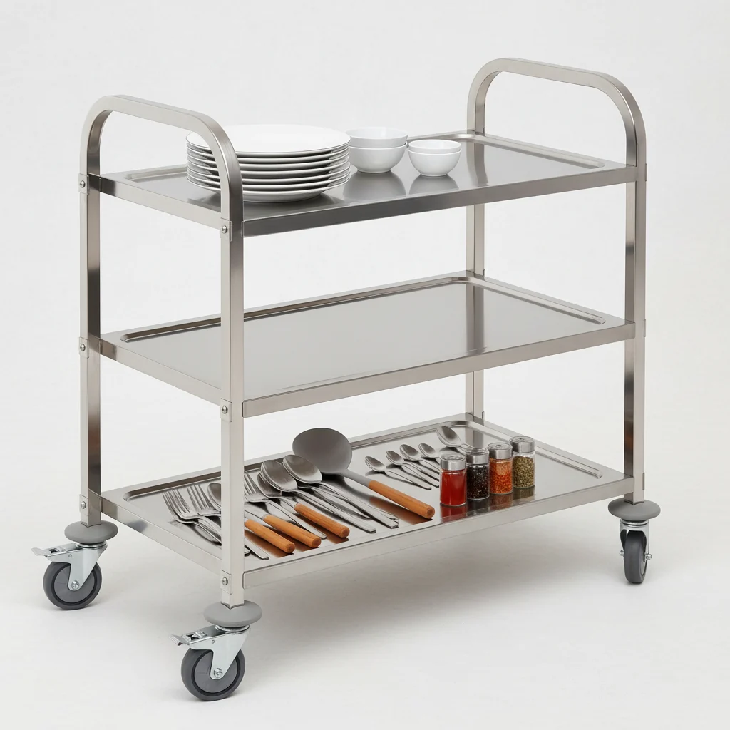 Carrito auxiliar HOMCOM de acero inoxidable con ruedas