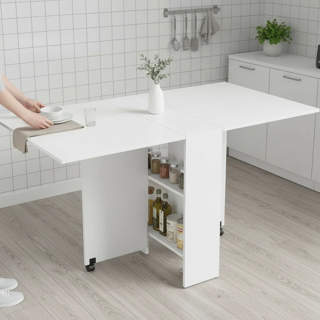 Configuraciones de uso: comedor, cocina auxiliar y teletrabajo