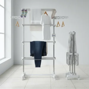 Tendedero vertical plegable HOMCOM con 6 ruedas