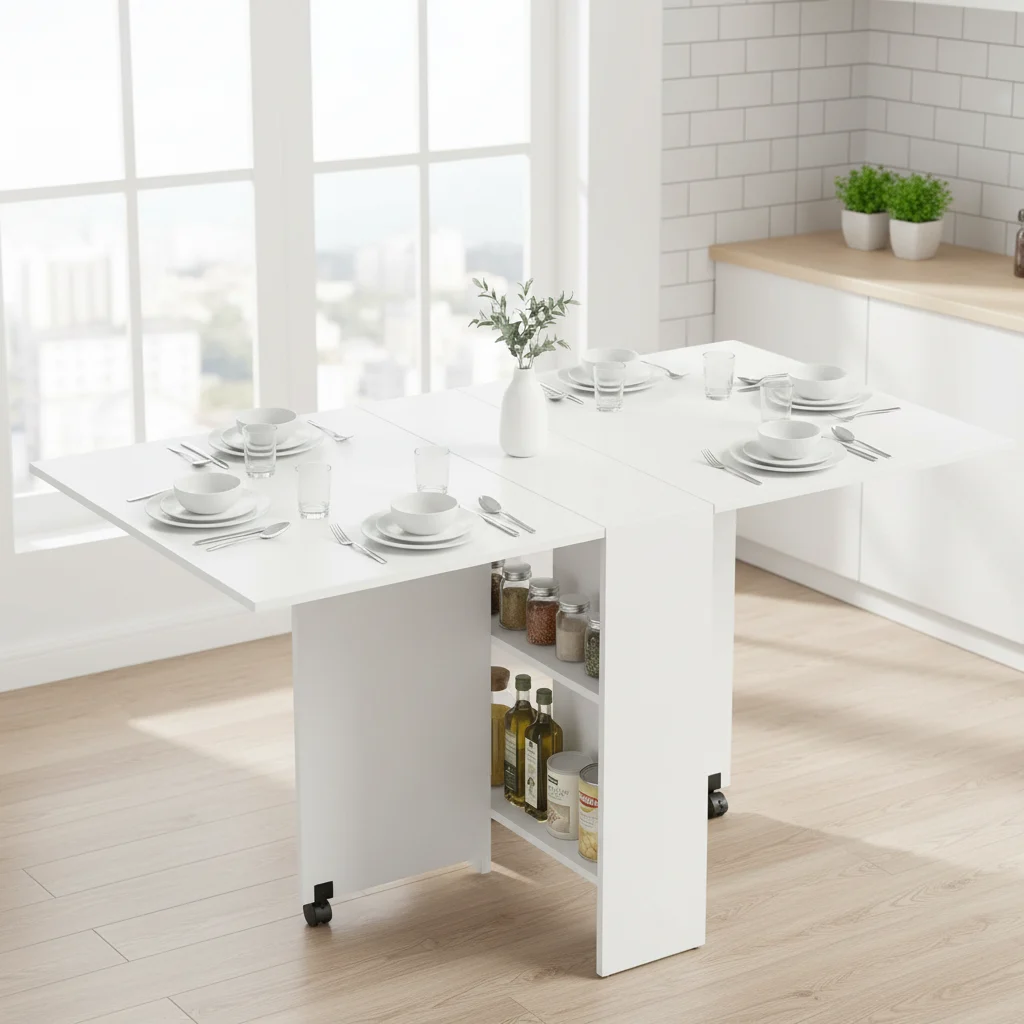 Mesa plegable HOMCOM con alas abatibles y ruedas