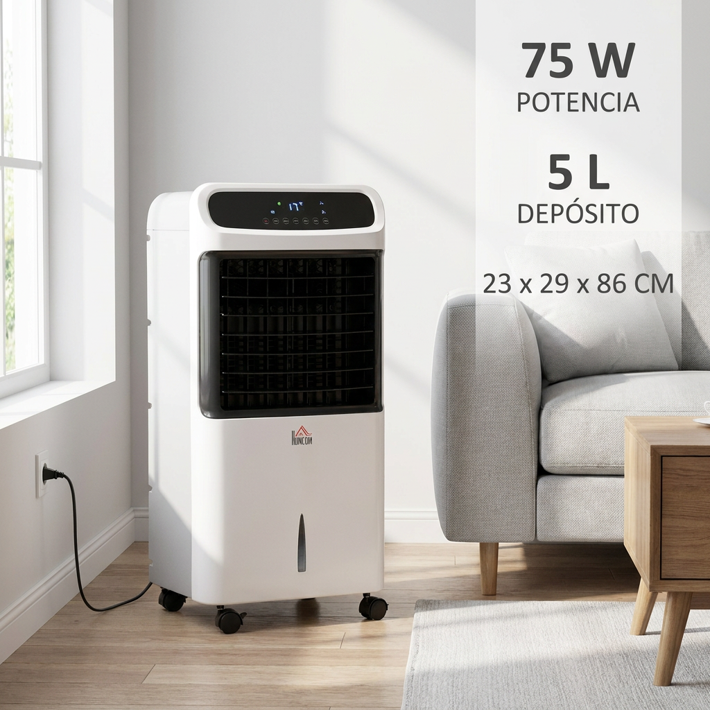 Primeras claves del enfriador de aire HOMCOM de 75 W y depósito de 5 L