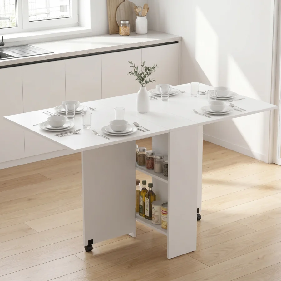 HOMCOM: mesa plegable con ruedas y alas abatibles, a examen